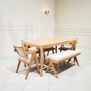 میز غذاخوری ۶ نفره پیرژانره با نیمکت